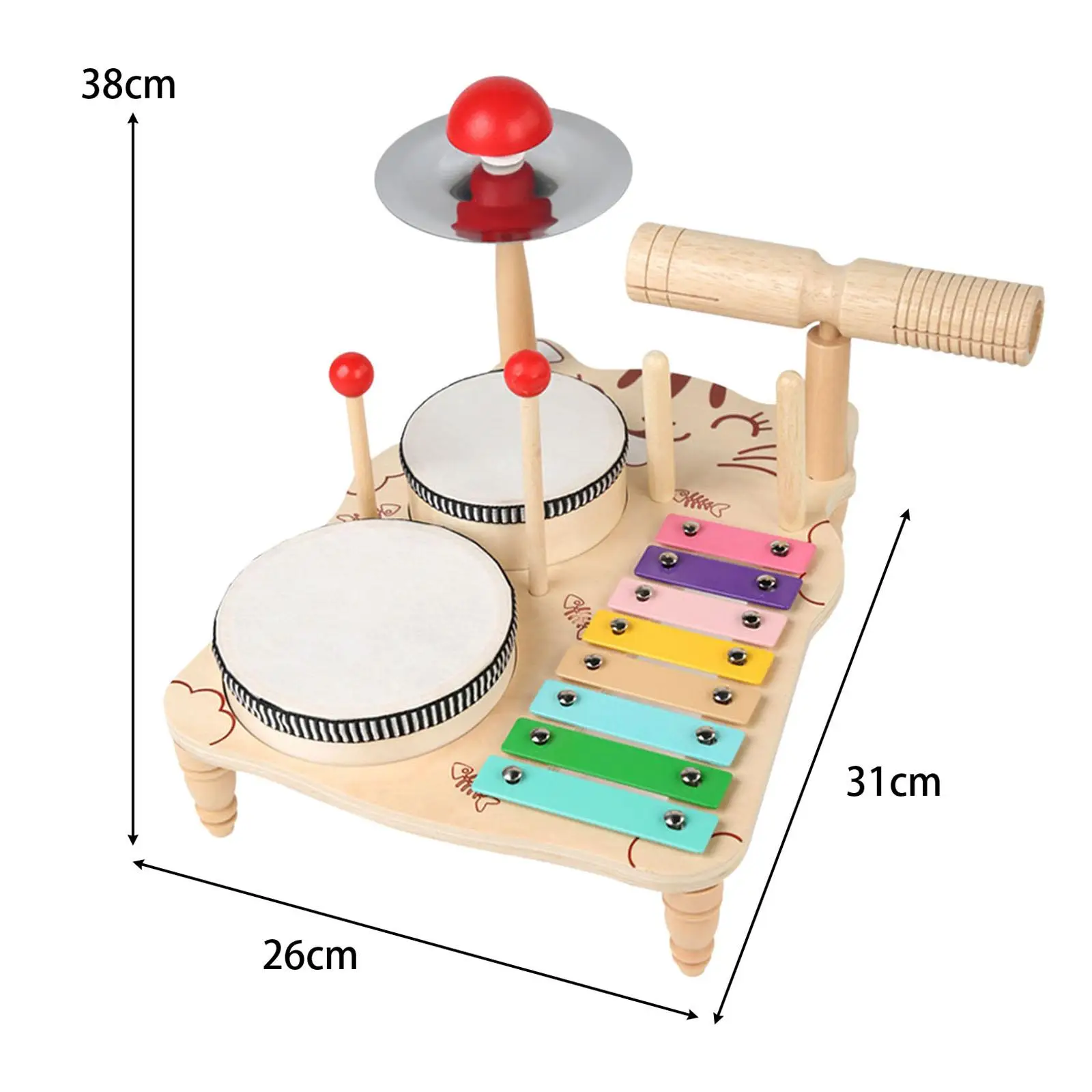 Xylophone Drum Set Kids Baby Drum Set, Educational Motor Skill Wooden Xylophone Musical Toy Musical Table for Boy Girl Kids