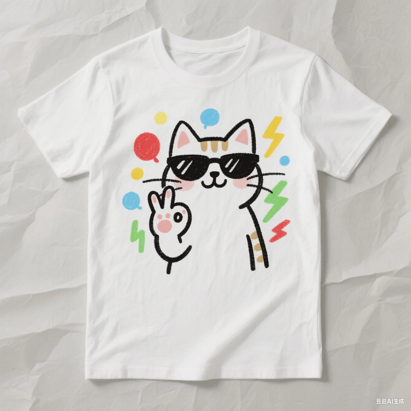 تي شيرت ونظارات شمسية كرتونية مرسومة يدويًا على شكل قطة ورسومات كرتونية مطبوعة ملابس يومية غير رسمية، تي شيرت قطني مريح للجنسين