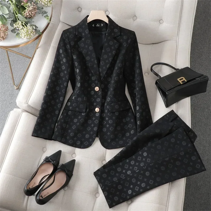 Terno formal rosa de duas peças para mulheres, conjunto de blazer e calças, casaco e jaqueta elegantes, roupa de trabalho para meninas, senhora do escritório, negócios e menina, primavera