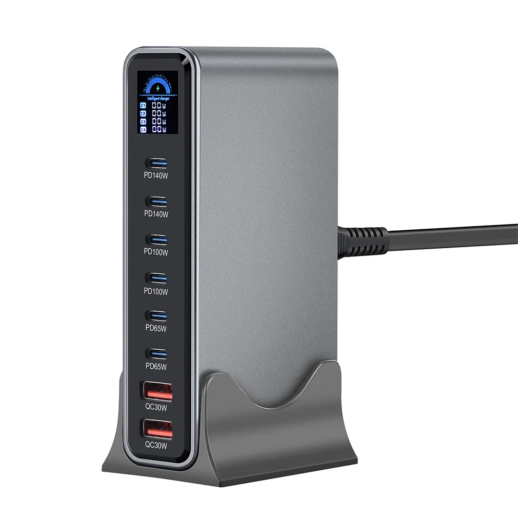 8-Port  540W/670W Desktop GaN Fast Charger With TFT Digital Display Type C Charging Station Hub for Phones & Tablet Dropshipping
