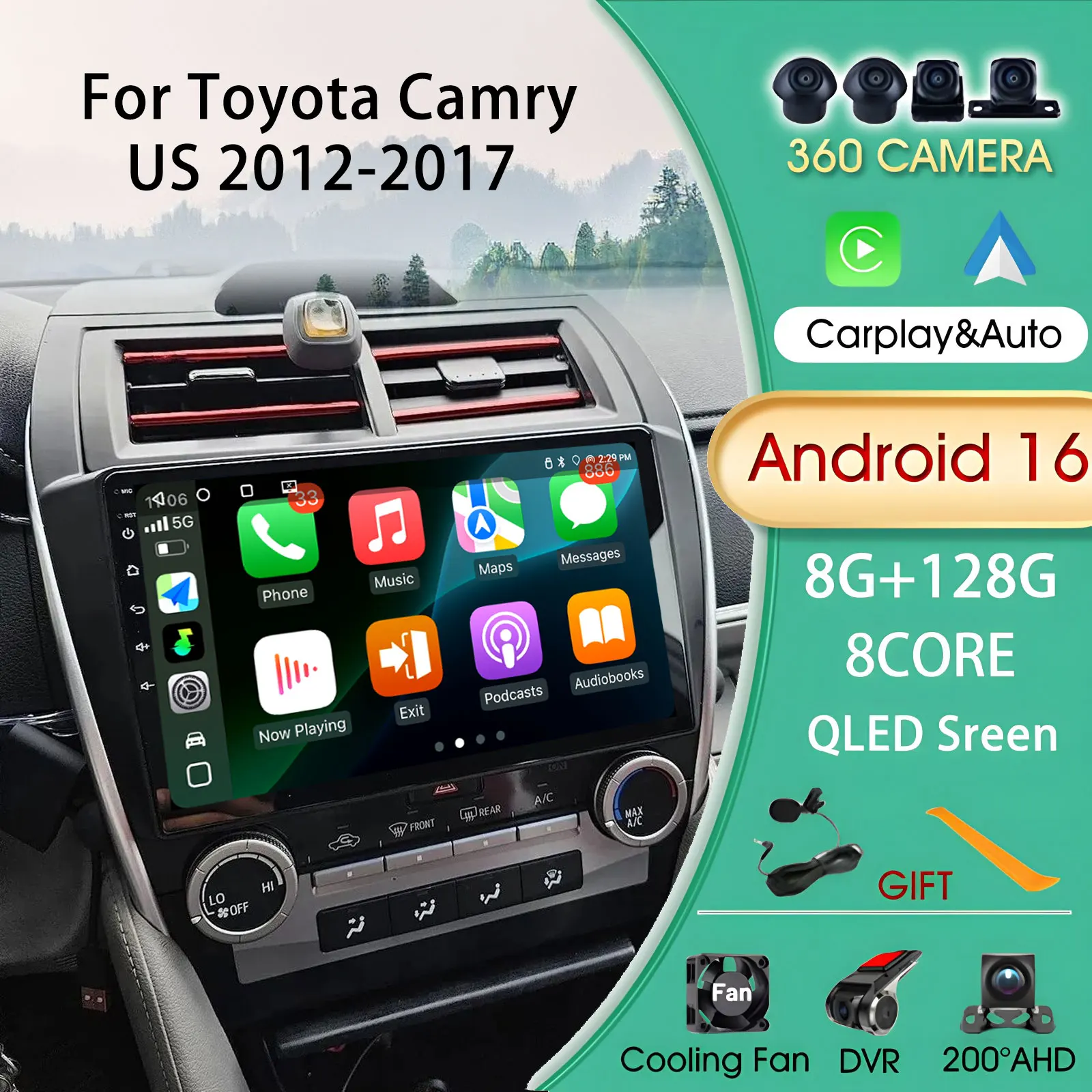 

2Din Android Carplay Android Auto Wireless For Toyota Camry US 2012-2017 Multimedia Player Car Video Stereo DSP Subwoofer Radio