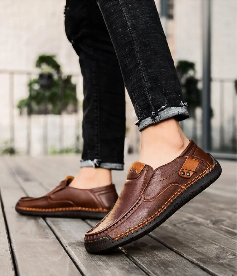 

New Genuine Leather Men Handmade Casual Shoes Mens Loafers Breathable Slip on Driving Shoes Chaussure Homme