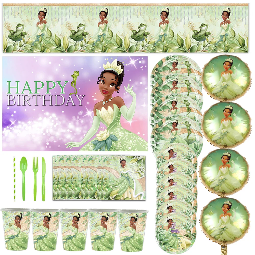 

Disney The Princess And The Frog Tiana Princess Party Decorations Girl Birthday Backdrop Paper Cups Plates Balloon Supplies Gift
