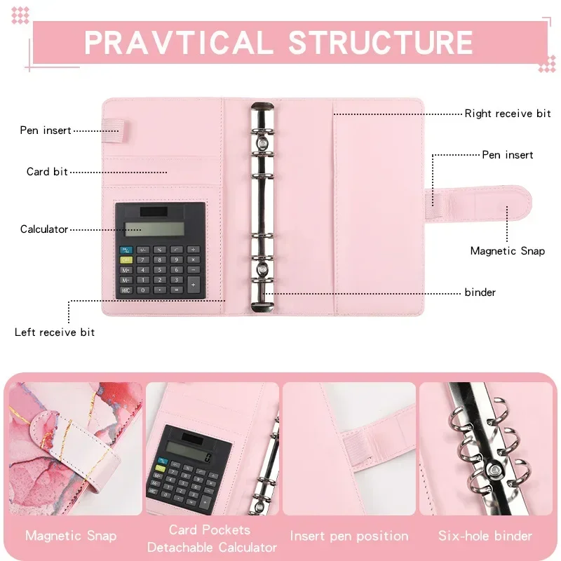 Imagem -02 - Marble Envelopes com Calculadora Organizador de Dinheiro Encadernação Zipper Agent Envelopes de Dinheiro para Orçamento a6