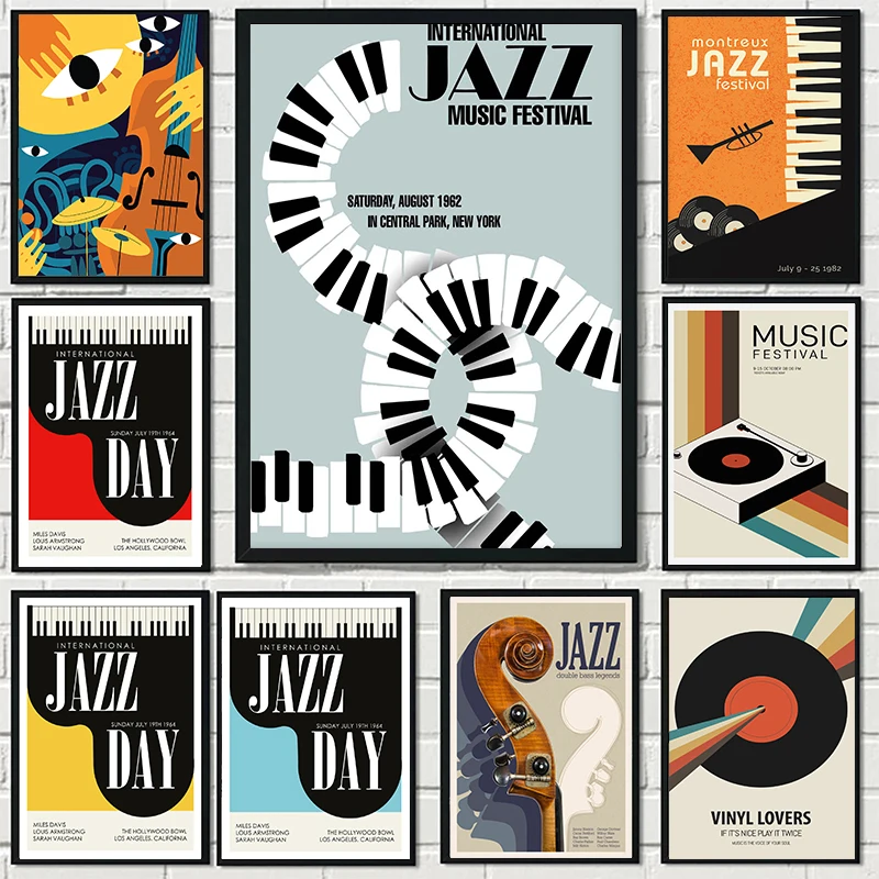 Retro Music Jazz and Jazz Piano Poster Prints Canvas Painting Wall Art for  Music Lover Club Housewarming Gift Living Home Decor