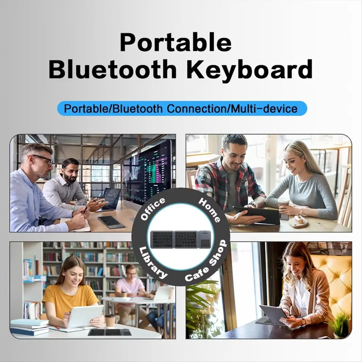 A46U Portable Bluetooth Wireless Touchpad Keyboard,Tri-Foldable Rechargable Wireless Keyboard for PC Laptop Tablet