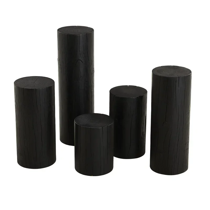 Log pier flower stand carbonized round flower table living room wabi sanfeng B & B root carving wooden pile base solid wood