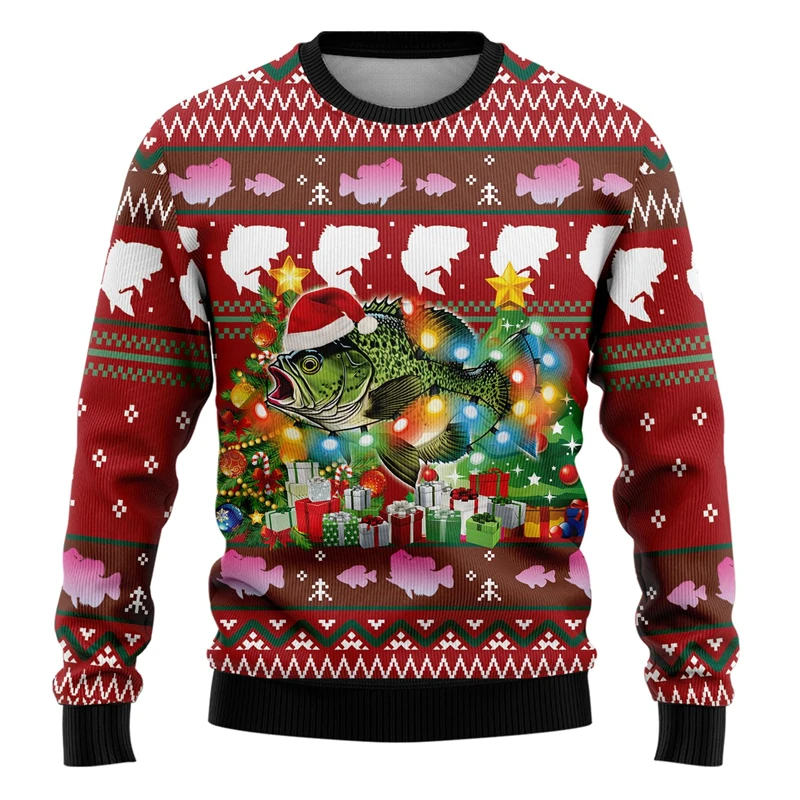 

Funny Fishing Graphic Ugly Christmas Sweater Sweatshirts Fashion Mens Tracksuit Loose Man Pullovers Designer Clothes