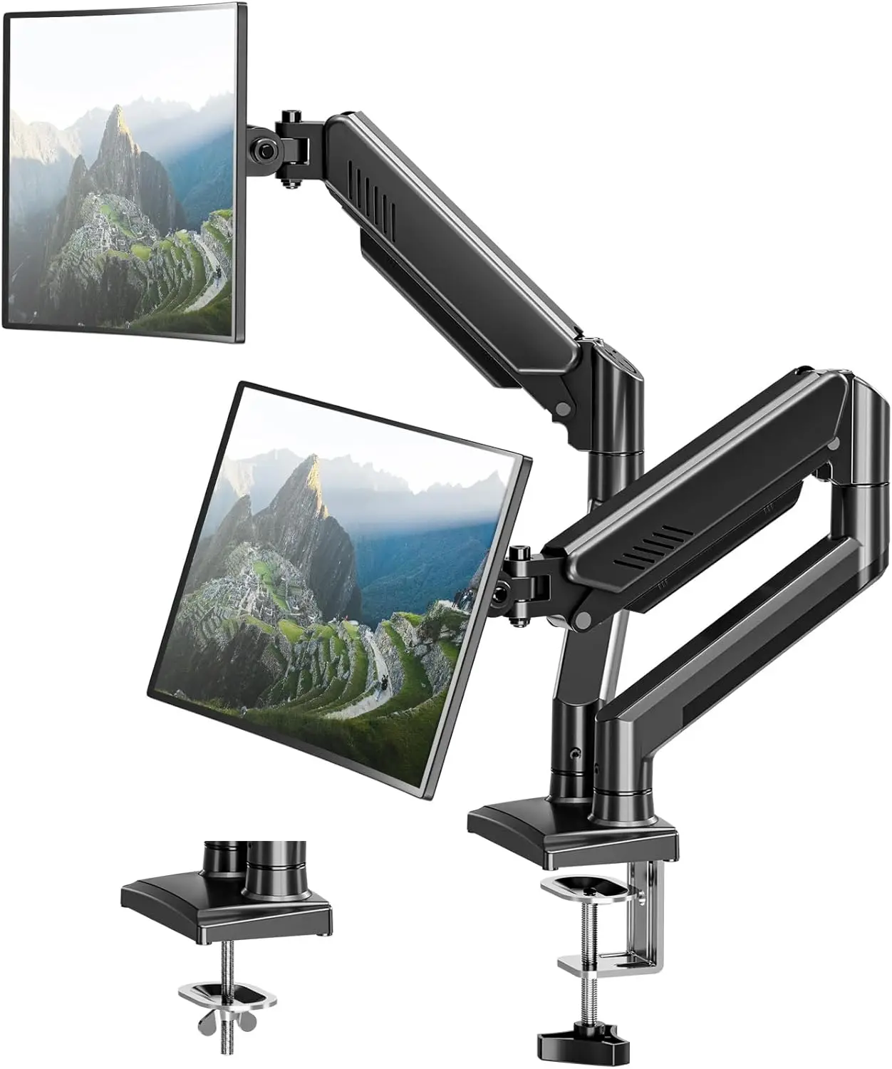 Dual Monitor Arm Desk Mount for 13-32" Screens, Holds 4.4-22lbs, VESA 75/100, Adjustable Double Stand with Clamp/Grommet Base, Black