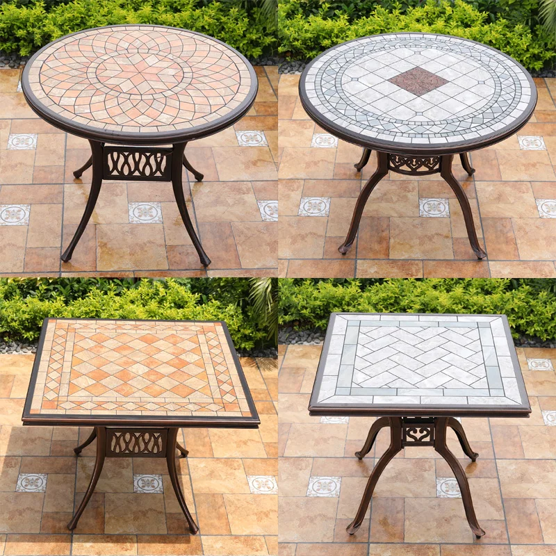 European-style slate dining table cast aluminum table courtyard single table garden imitation marble outdoor dining table villa