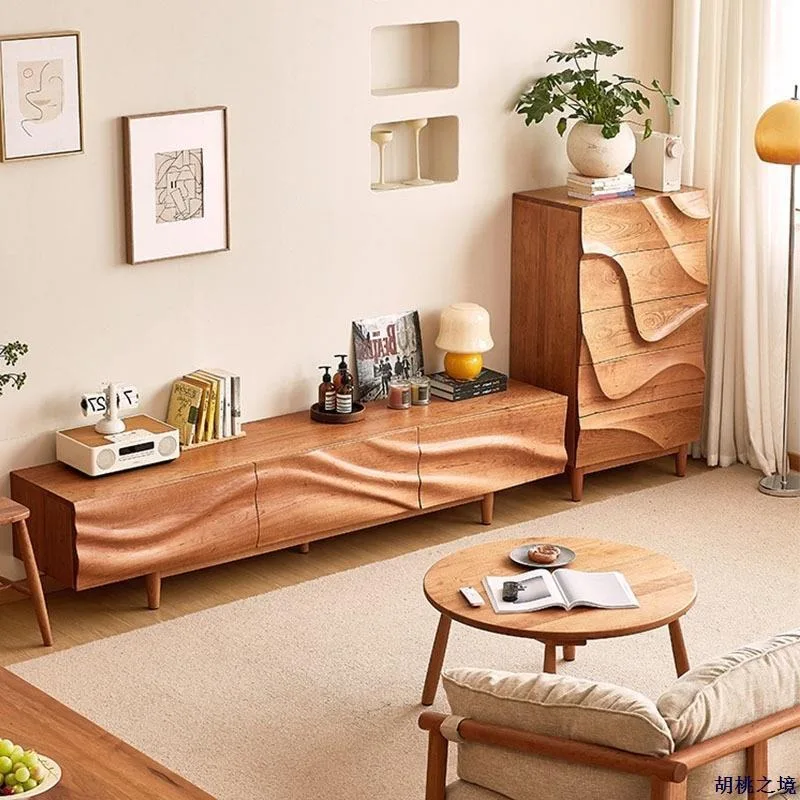 Nordic solid wood light luxury Japanese cherry wood simple living room design home furniture