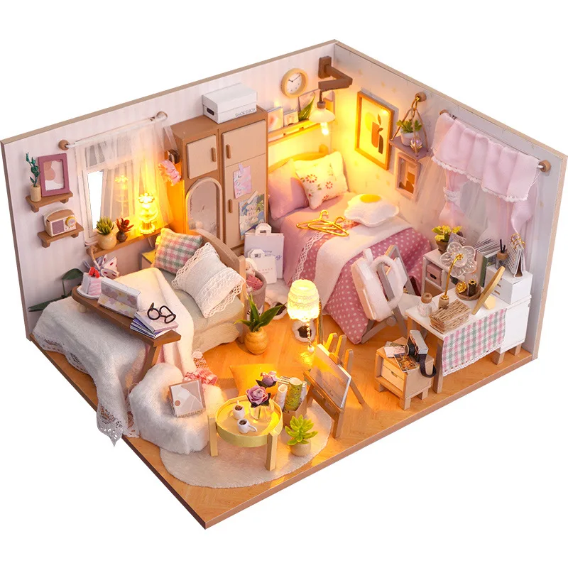 

DIY Doll House Case Wooden Miniature Dollhouse Furniture Light Handmade Model Assembly Toys for Children Girls Birthday Gifts