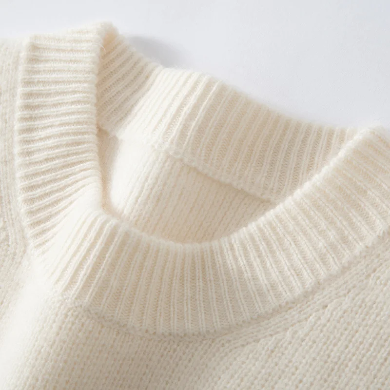 سترة رجالية من الكشمير الخالص 100% بأكمام متعددة الألوان، سترة محبوكة بسبعة إبر برقبة دائرية وسميكة كاجوال ومتعددة الاستخدامات #5