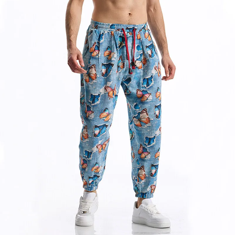 

Высококачественные мужские модные брюки с цветочным принтом на шнурке, повседневные брюки для отдыха по индивидуальному заказу