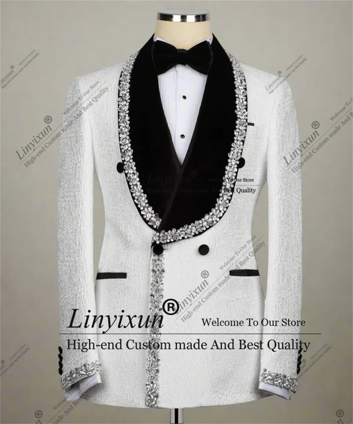 

Luxury Diamond Ornament Men Suits 2 Pieces Sets Groom Male Prom Blazers Customized trajes para hombre Slim Fit Wedding Tuxedos
