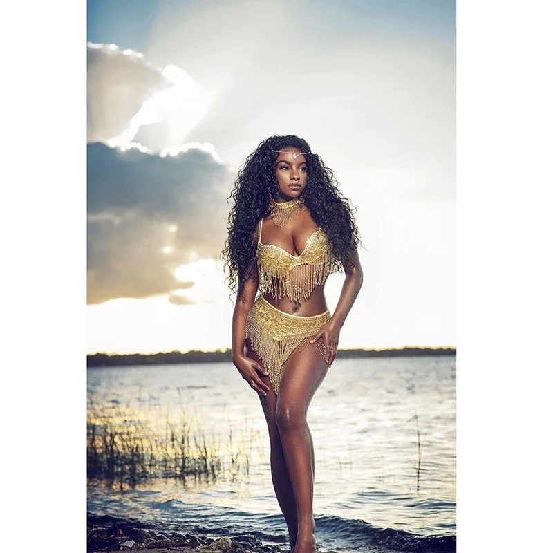 Set di costumi di danza del ventre con perline Abiti di danza del ventre di carnevale sexy Top di danza del ventre notturno Cintura con reggiseno a catena Abbigliamento da ballo