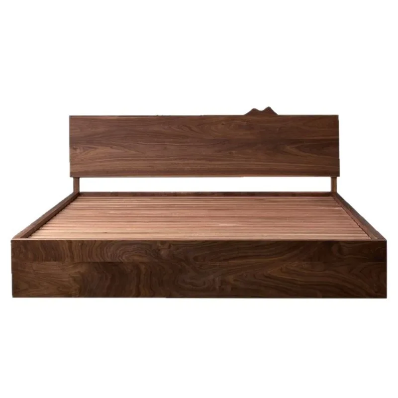 

Nordic solid wood bed modern simple black walnut master bedroom double household 1.5 meters