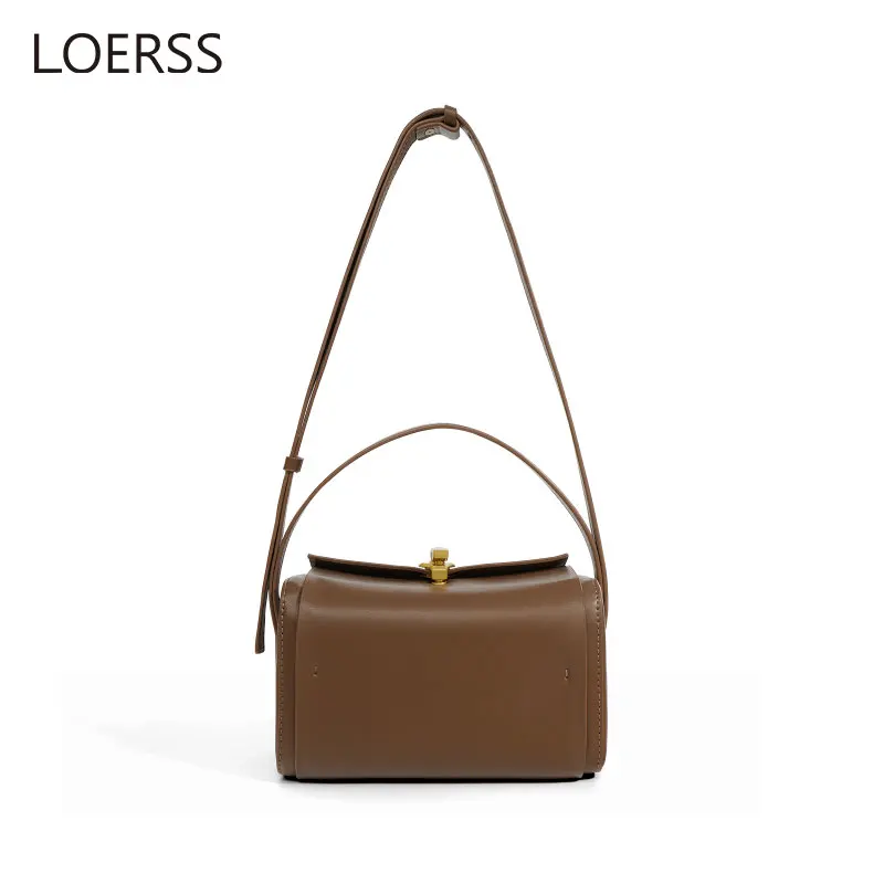 LOERSS Women Cowhide Shoulder Bag Vintage Suede Box Crossbody Bag Fashion Handbag Designer Small Square Bag Casual Female Bag