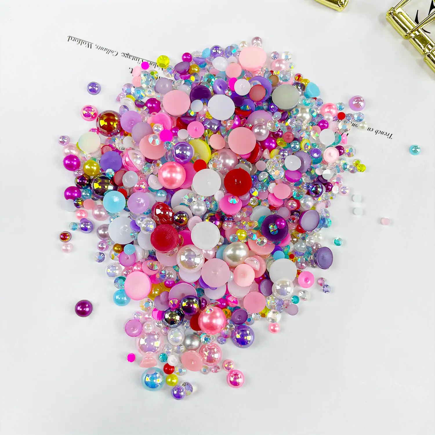 1100 Stück Perlen und Strass steine mit flachem Rücken, 30g gemischte Größe 3mm-10mm ab Farbe Harz Strass halbkreis förmige Perle – Detail 13