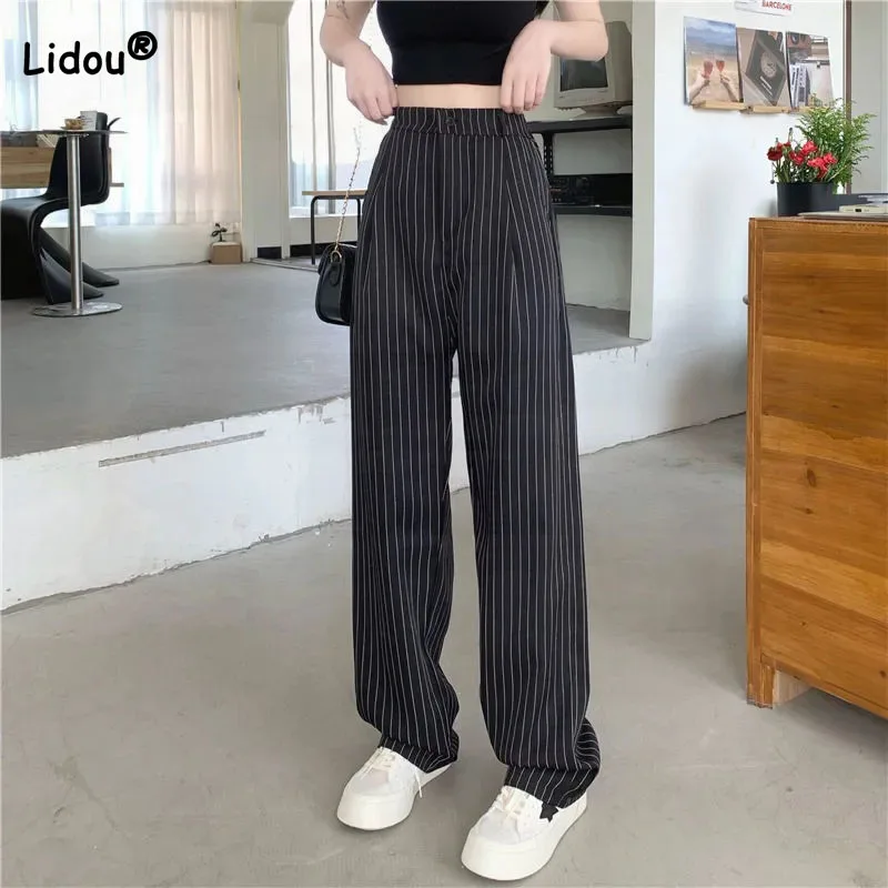 

Casual Korean Women's High Waist Striped Suit Pants Spring Summer Fashion Thin Loose All-match Wide Leg Trousers for Female