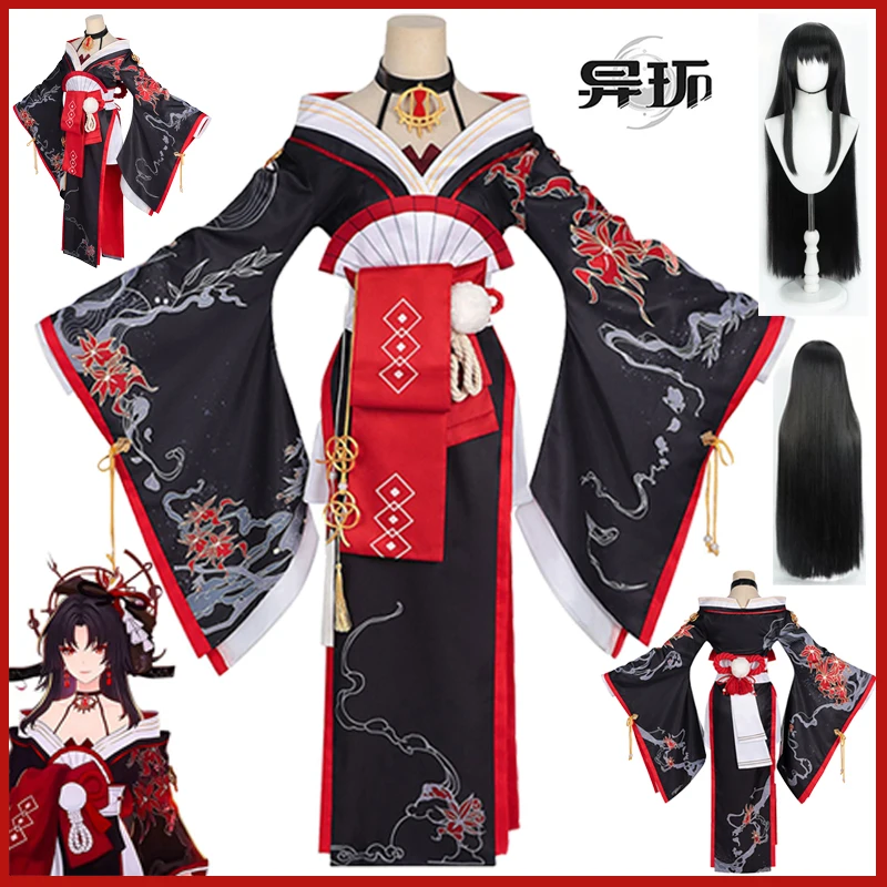 

Game NTE Xun Cosplay Costume Neverness To Everness Hotori Black Red Kimono Necklace Wig Suit Party Carnival Women Sexy Dress