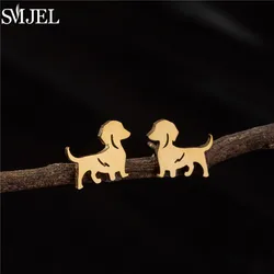 Small Stainless Steel Sausage Dog Studs Earrings for Women Everyday Jewelry Cartoon Dachshunds Earring Animal Ear Accessories