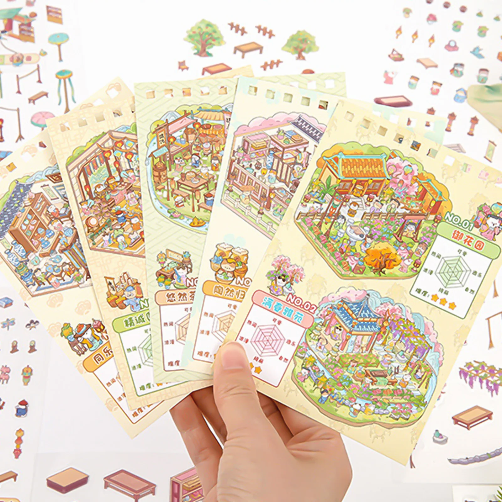 Isometrische miniatuur kamerstickerboek Leuke 3D cartoon scènestickers collectieboek voor schoolstudeerkamer thuis kinderen volwassenen