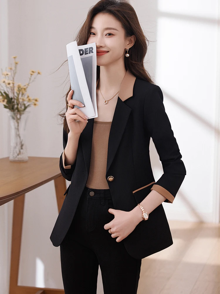 Mode Damen Blazer Damen Beige Schwarz Weiblich Schlank Formal Business Arbeit Jacke Mantel