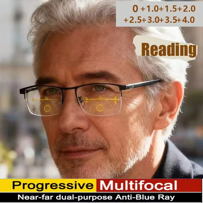 Presbyopie-Brille mit automatischem Zoom, sowohl nah als auch fern, progressive multifokale Presbyopie-Brille, Anti-Blaulicht-Brille 1845-1