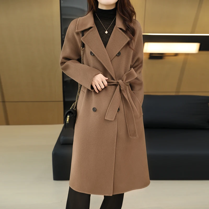 Ladies' 100% Cashmere Thick Double-Sided Long jacket, Classic and Multifunctional, Fashionable And Suitable For Business