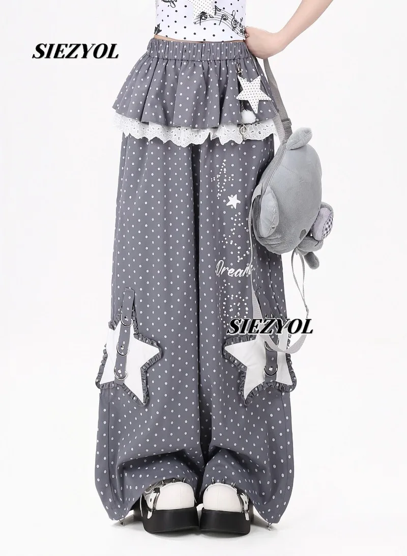 Original Polka Dot Fake Two-piece Pants Sweet Cool Style Elastic High Waist Straight-leg Loose Thin Casual Trousers