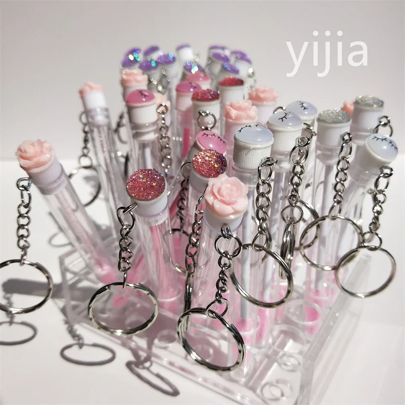 5pcs Reusable Eyelash Brush Tube Keychain Plastic Portable Lash Comb Spoolie Container Glitter Cils Mascara Wands Keyring