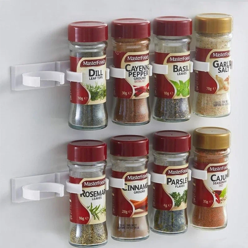 New 2/4PCS Kitchen Storage Clips Rack Wall Mount Spice Rack Seasoning Bottle Plastic Clip Cabinet Door Hooks Jar Spice Holder To