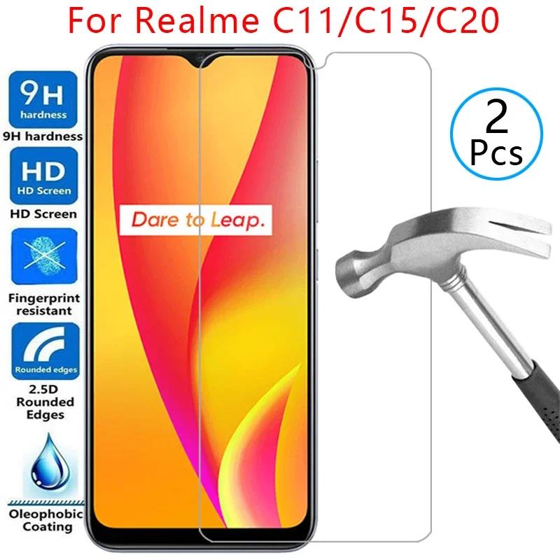 Para 2 piezas de funda de vidrio templado F para Realme C15 C11 2021 C20 C20a, cubierta para Realmec15 Realmi C 11 15 11c 15