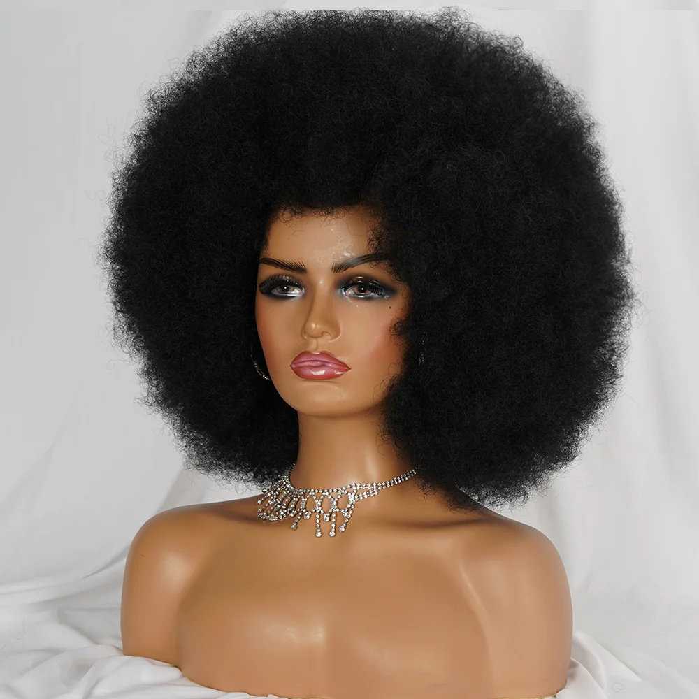 High Puff  Afro Wig With Bangs Short BoB Wigs Black Ombre Synthetic Hair For Women Party Dance Female Kinly Culr Wigs