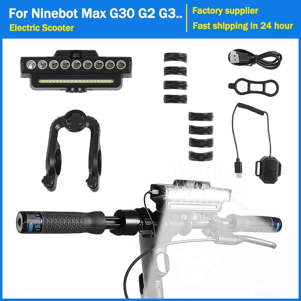 

Сверхъяркий водонепроницаемый передний фонарь LED для электросамокатов Ninebot Max G30, G2, G3 и Kugoo