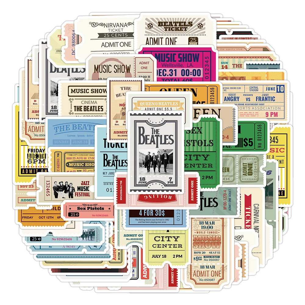 10/60 個レトロチケットスタブ漫画ステッカーバンドスタイル落書き装飾 DIY おもちゃ冷蔵庫ラップトップギターバイクスケートボードデカル