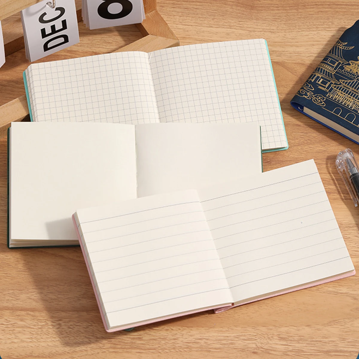 (Can Engrave Logo) Small Square Leather Handbook, Pocket Notebook, Student Notepad, Blank/Grid/Lined Pages, Memo, Excerpt Book