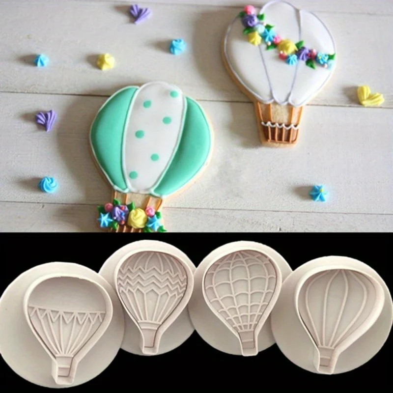 4pcs, Hot Air Balloon Spring Mold Simulation Biscuit Mold Set DIY Baking Utensils, Cookie Stamp Set,  Kitchen Accessories