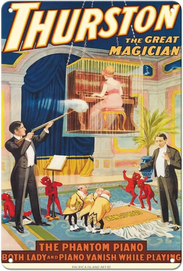 Pacifica Island Art Howard Thurston The Great Magician - The Phantom Piano - Vintage Magic Poster c.1911-8 x 12 inch Vintage Met