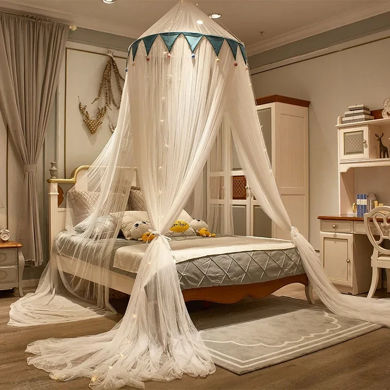 Imagem -04 - Foldable Princesa Estilo Mosquito Net Hanging Dome Casa Quarto Meninas Cama de Casal Lace Gaze Cortina