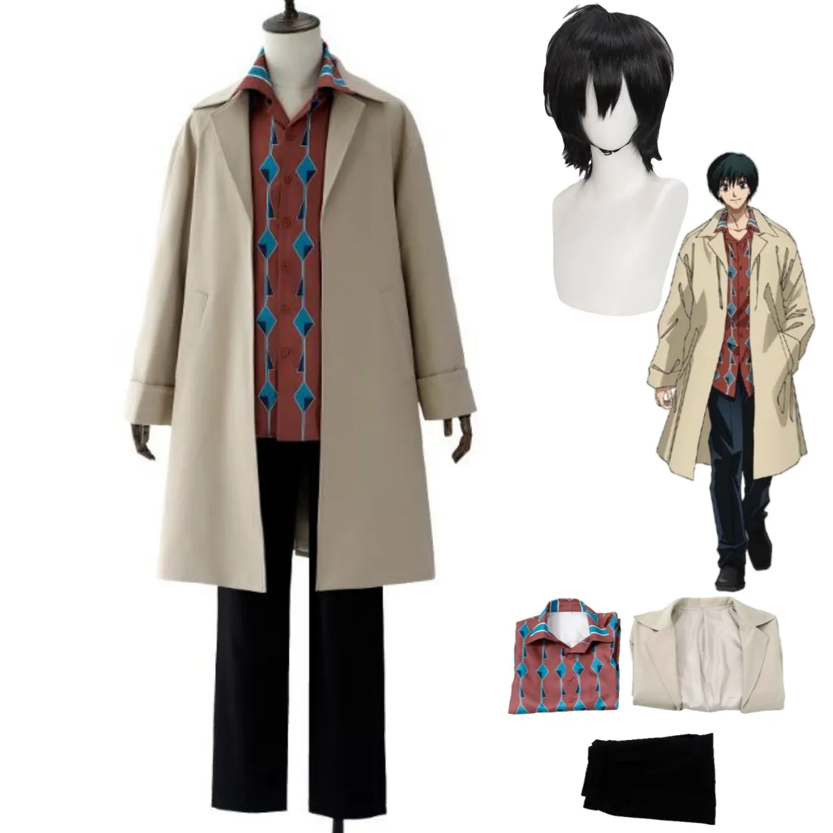 New Anime SAKAMOTO DAYS Nagumo Yoichi Cosplay Costume Wig Khaki Long Trench Coat Shirt Daily Uniform Adult Man Woman Party Suit