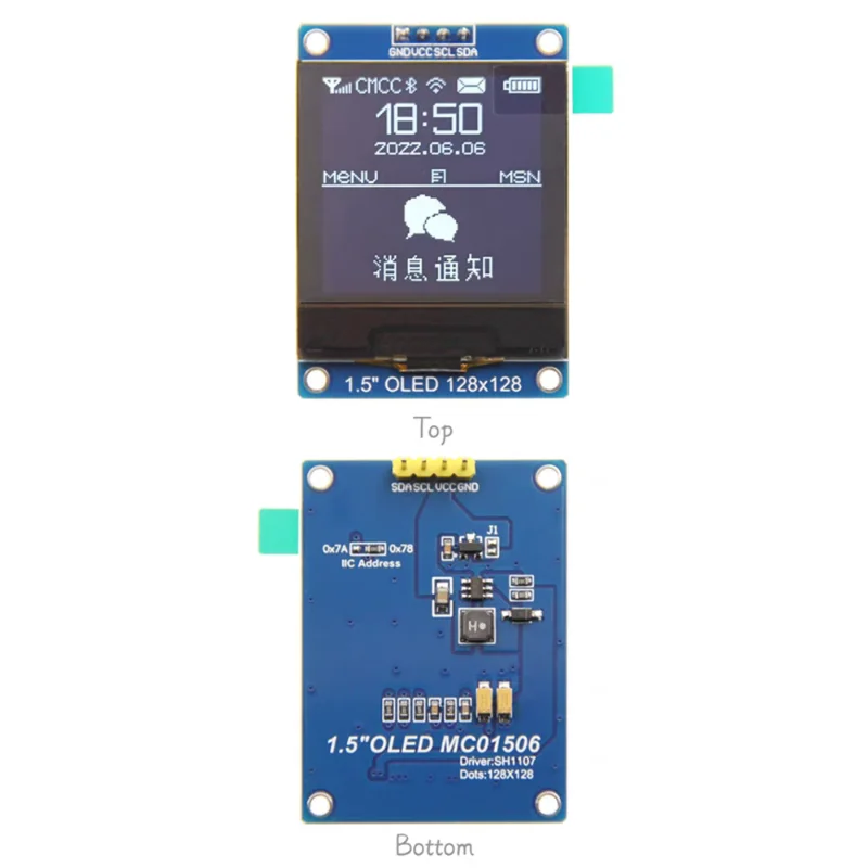 1.5 inch OLED module display SH1107 Driver chip 128*128 IIC I2C interface support UNO for 51 STM32 P22101 P22102