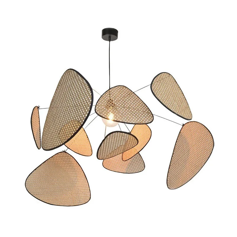 Modern Living Room Led Pendant lamp  Dining Room Leaf Grid Rural Hand Made Rattan Art Screen Chandeliers Bedroom Home Decor