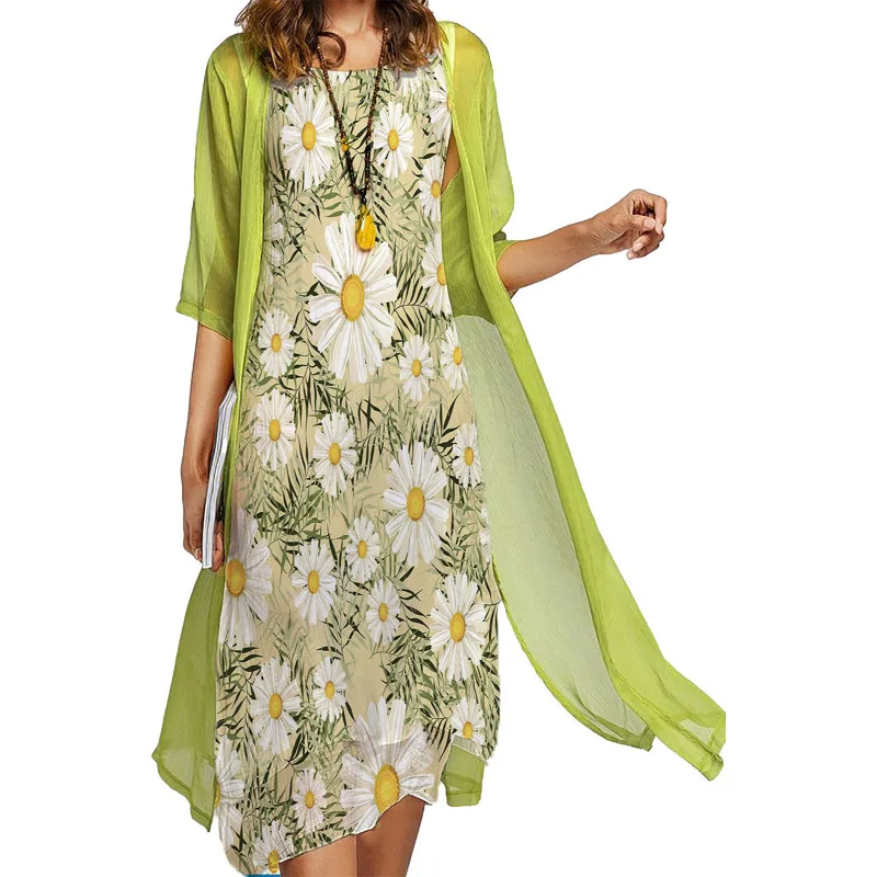 Herbst 2025! Europa und die USA: Lässiges, locker geschnittenes Kleid mit Print und Nadelmantel, zweiteiliges Set – Detail 3