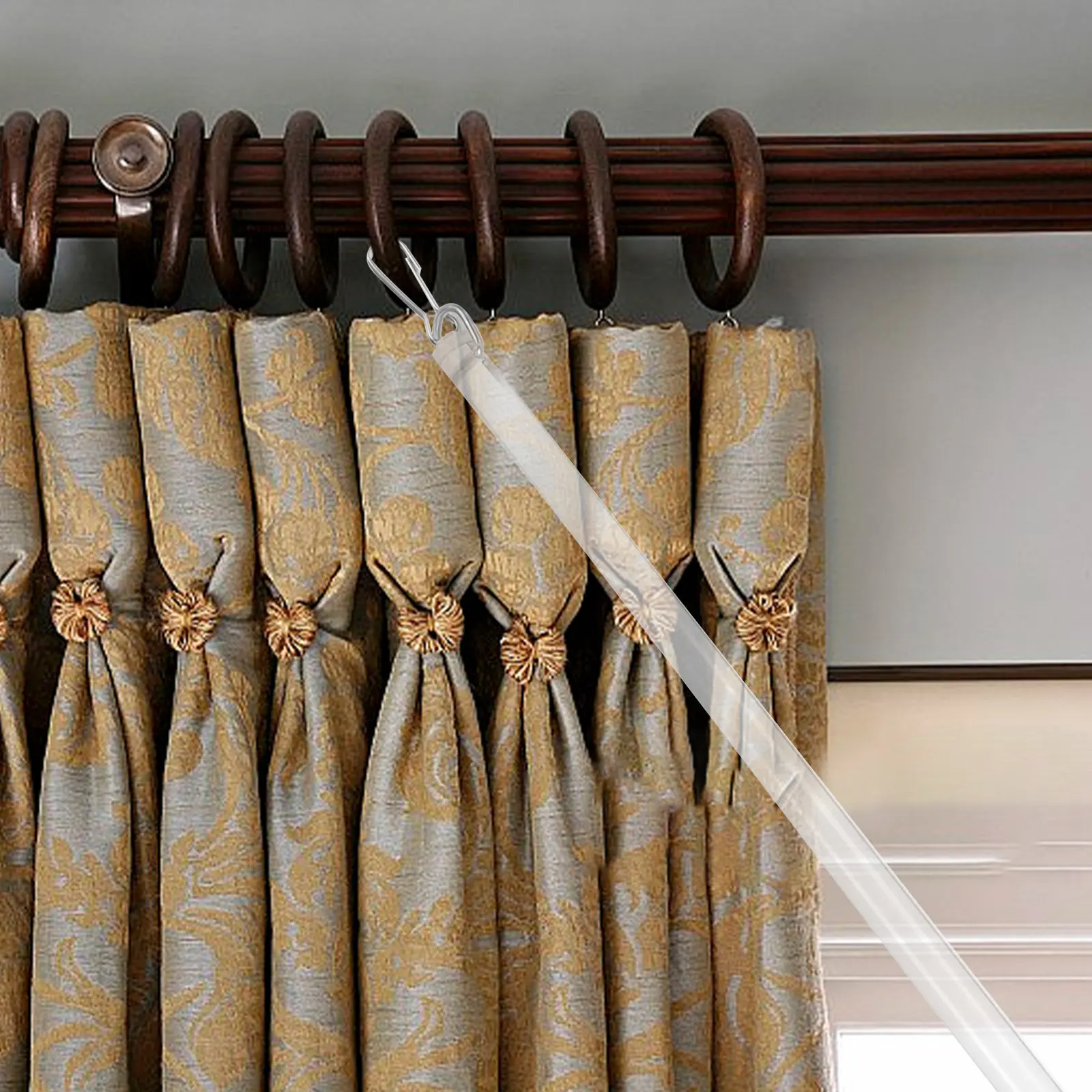 Curtain Pull Wand Sturdy Non-Rust Curtain Rod Puller Easy Grip Manual Sliding Drapery Wand Window Blind Pole Drapery Pull Rod