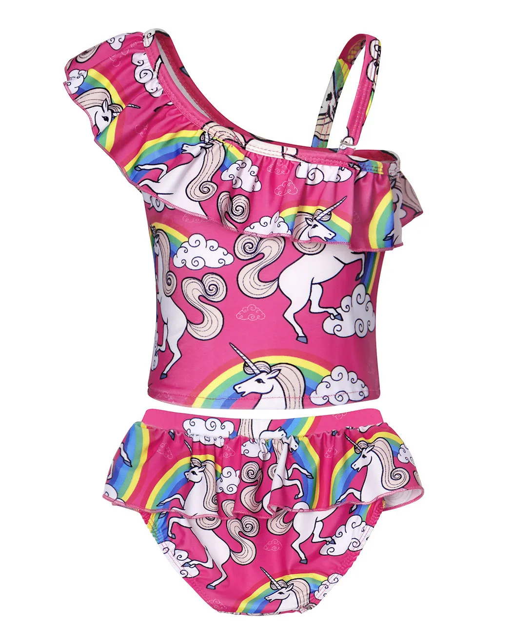 Girls Unicorn Two-Pieces Bikini Set Swimwear Swimsuit Kids Rainbow Tankini Beach Bathing Suit