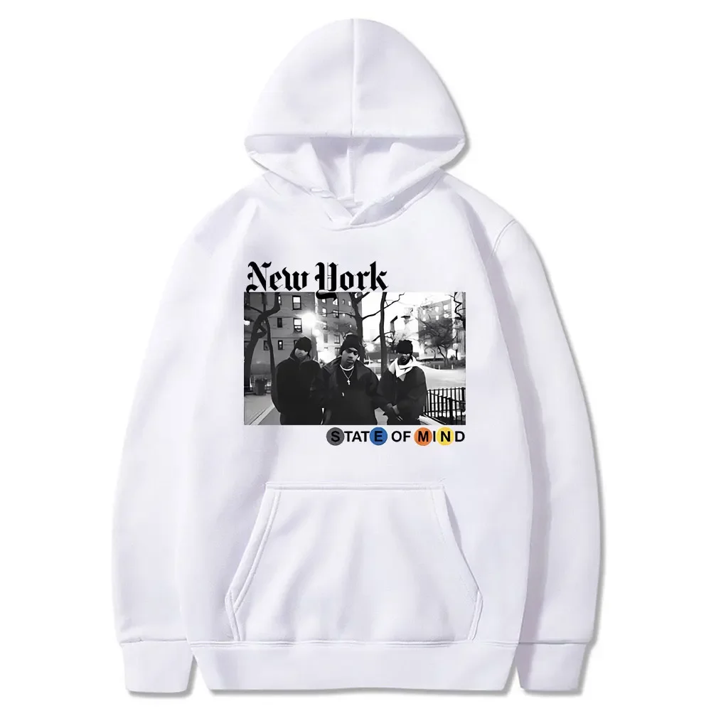 Rapper Nas N.Y. State of Mind Graphic Print Hoodie Men Hip Hop Fashion Vintage Hoodies Clothing Male Casual Oversized Sweatshirt