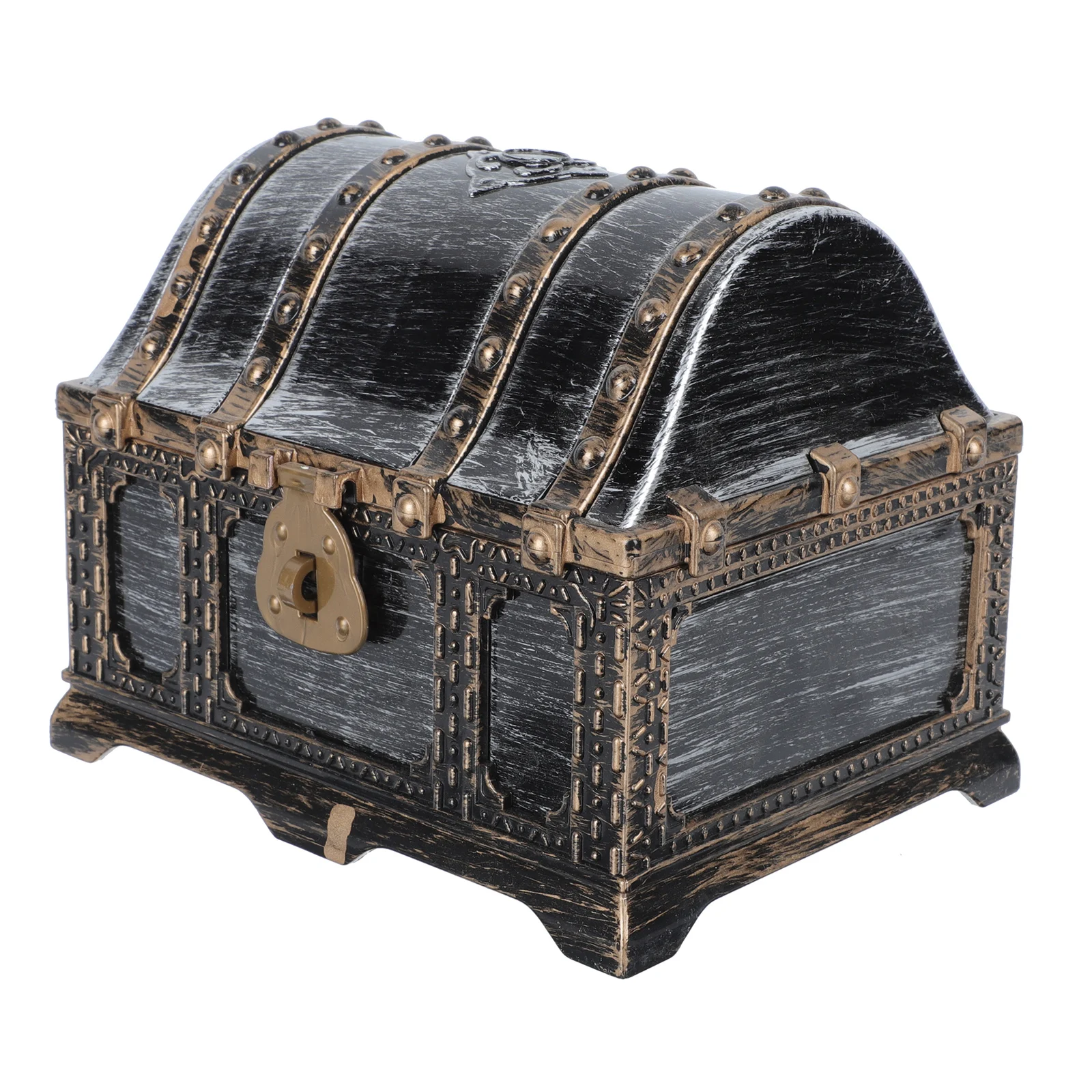 صندوق الكنز البلاستيكي الذهبي عملة تخزين الصدر للأطفال القراصنة حفلة الهالوين الدعامة صندوق تذكار حاوية الكنز الصغيرة مجوهرات #4