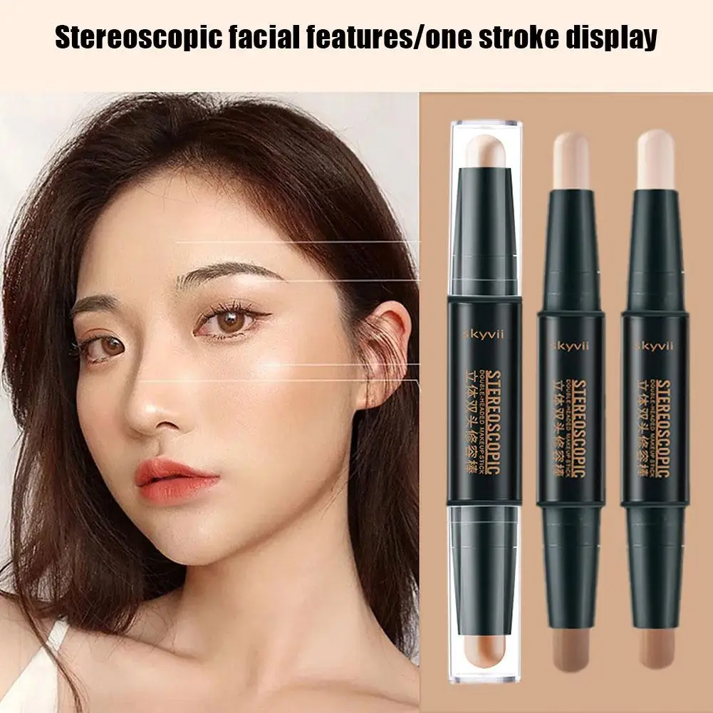 2-in-1 Double-ended Highlighting Contouring Stick Waterproof Concealer Oil-control Lasting Makeup Skin Pen Tone Pencil Corr Y7v9